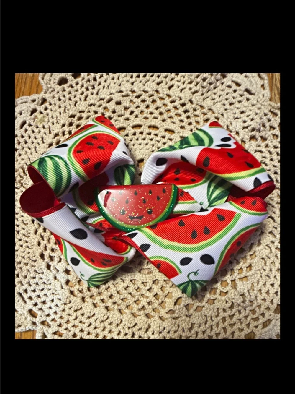 Watermelon Print Kids Hair Bow Clip - Red & Green Fruit Pattern
